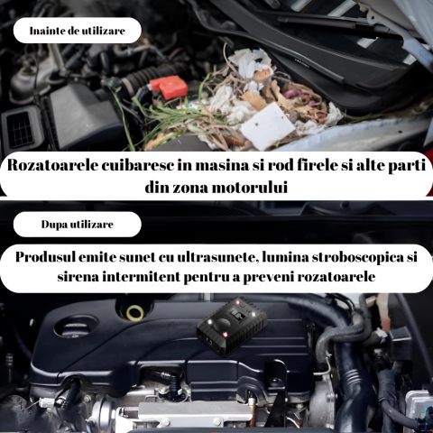 Aparat Anti Rozatoare Auto HASEPE, Anti Soareci si Sobolani, Protectie Motoare Masini si Garaje, Ultrasunete si LED Stroboscopic, Alimentare 12V/24V, Mod Standby Automat, Negru [3]