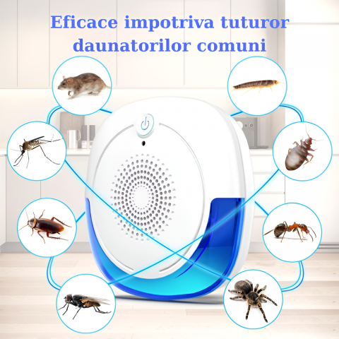 Aparat Impotriva Rozatoarelor si Insectelor HASEPE, Control Electronic cu Ultrasunete 12-150Hz, Anti Gandaci si Tantari, Acoperire 160mp, Protectie 360°, Fara Chimicale, Alb [5]