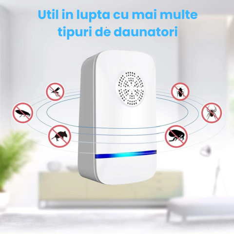 Aparat Impotriva Rozatoarelor si Insectelor HASEPE, Anti Gandaci si Tantari, Tehnologie Ultrasunete 360°, Acoperire 200mp, Ecologic, Fara Chimicale, Sigur Copii si Animale, Alb/Albastru [5]