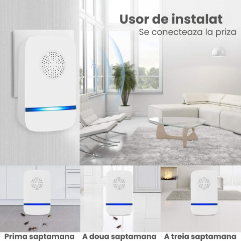 Aparat Impotriva Rozatoarelor si Insectelor HASEPE, Anti Gandaci si Tantari, Tehnologie Ultrasunete 360°, Acoperire 200mp, Ecologic, Fara Chimicale, Sigur Copii si Animale, Alb/Albastru [3]