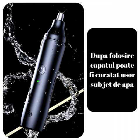 Aparat Tuns Par Nas si Urechi HASEPE, Trimmer Facial Electric USB, Motor 6500 RPM, Lame Inox, Cap Rotativ, Rezistent la Apa, Design 13.5x2.5cm, Negru [4]