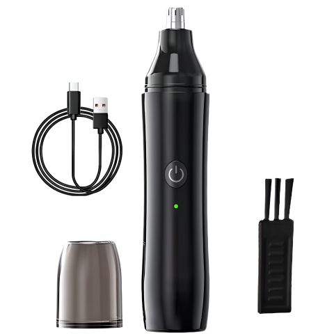 Aparate de tuns - Aparat Tuns Par Nas si Urechi HASEPE, Trimmer Facial Electric USB, Motor 6500 RPM, Lame Inox, Cap Rotativ, Rezistent la Apa, Design 13.5x2.5cm, Negru