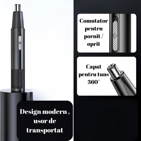 Aparat Tuns Par Nas si Urechi HASEPE, Trimmer Facial Electric USB, Lame Inox, Motor 6000 RPM, Cap Rotativ, Design Compact 15x1cm, Curatare Usoara, Negru [3]