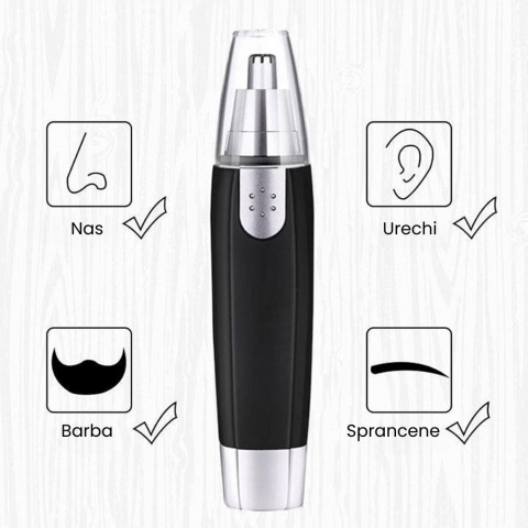 Aparat Tuns Par Nas si Urechi HASEPE, Trimmer Facial Electric, Sistem Taiere Dublu, Motor 6500 RPM, Lame Inox, Cap Rotativ Lavabil, Compact 12.5x2cm, Negru/Gri [4]