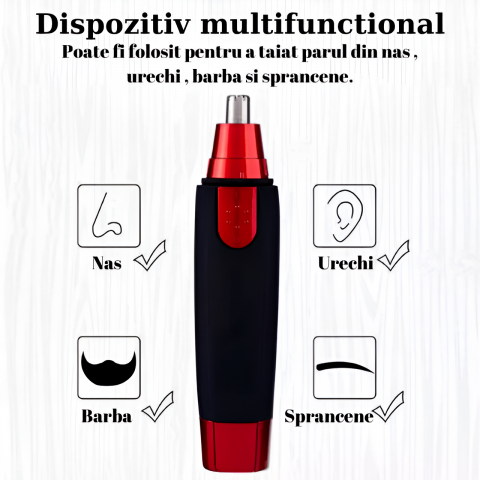 Aparat Tuns Par Nas si Urechi HASEPE, Trimmer Facial Electric, Motor 6500 RPM, Lame Inox, Cap Rotativ Lavabil, Design Compact 12.5x2cm, Negru/Rosu [3]