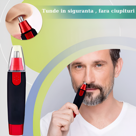 Aparat Tuns Par Nas si Urechi HASEPE, Trimmer Facial Electric, Motor 6500 RPM, Lame Inox, Cap Rotativ Lavabil, Design Compact 12.5x2cm, Negru/Rosu [2]