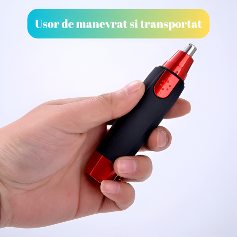 Aparat Tuns Par Nas si Urechi HASEPE, Trimmer Facial Electric, Motor 6500 RPM, Lame Inox, Cap Rotativ Lavabil, Design Compact 12.5x2cm, Negru/Rosu [1]