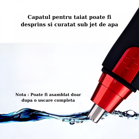 Aparat Tuns Par Nas si Urechi HASEPE, Trimmer Facial Electric, Motor 6500 RPM, Lame Inox, Cap Rotativ Lavabil, Design Compact 12.5x2cm, Negru/Rosu [4]