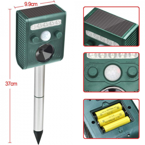 Aparat ultrasunete impotriva animalelor salbatice HASEPE, Anti rozatoare, Anti caini, Cerbi, Pisici, Acumulator reincarcabil solar/USB, 5 moduri lucru, Reglaj intensitate, 5 led-uri stroboscopice, Sen [6]