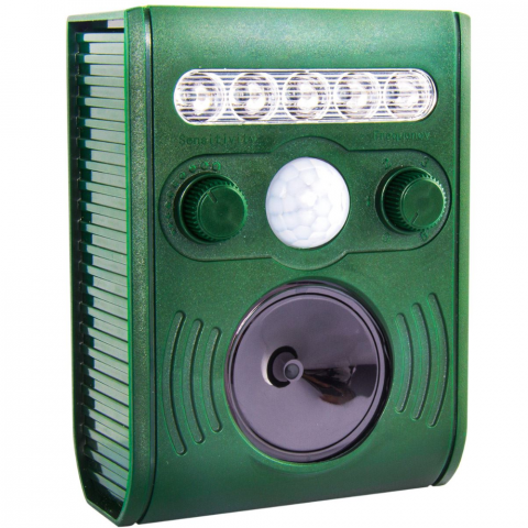 Articole antidaunatori gradina - Aparat ultrasunete impotriva animalelor salbatice HASEPE, Anti rozatoare, Anti caini, Cerbi, Pisici, Acumulator reincarcabil solar/USB, 5 moduri lucru, Reglaj intensitate, 5 led-uri stroboscopice, Sen