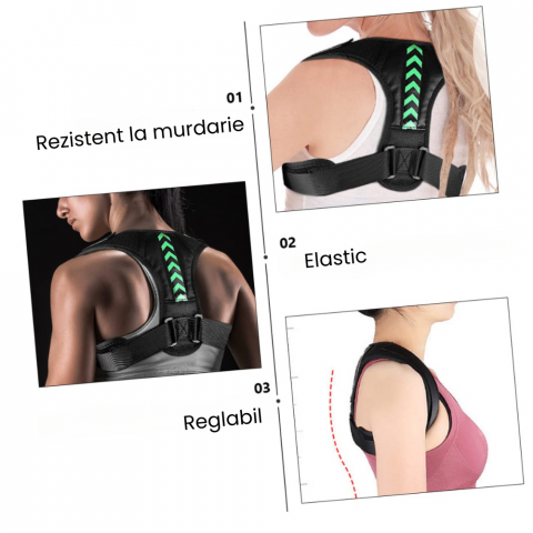 Corector Postura Inteligent HASEPE, Centura Spate Reglabila pentru Indreptarea Coloanei, Umerilor si Claviculei, Ham Ergonomic, Material Respirabil, Marime M, Barbati/Femei [2]