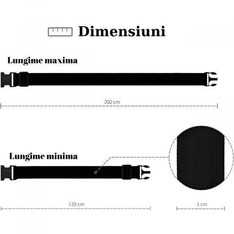 Curea Bagaje cu Combinatie HASEPE, Curea Antifurt Reglabila pentru Valiza, Lacat Cifru 3 Digits, Siguranta Suplimentara, 200x5cm, Nylon Rezistent, Negru [5]