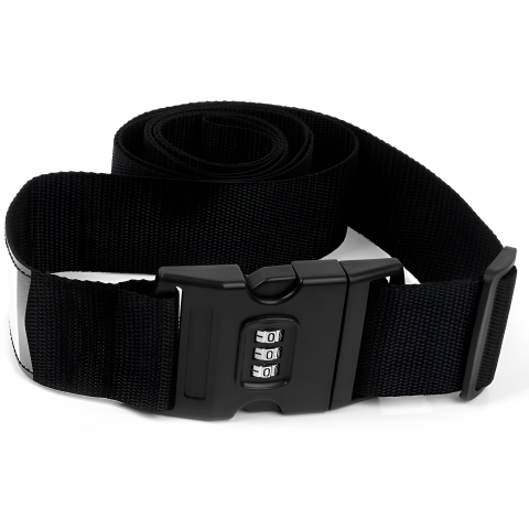 Curea Bagaje cu Combinatie HASEPE, Curea Antifurt Reglabila pentru Valiza, Lacat Cifru 3 Digits, Siguranta Suplimentara, 200x5cm, Nylon Rezistent, Negru [7]