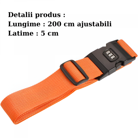 Curea pentru bagaje, cu combinatie pentru siguranta valizei, Portocaliu [4]