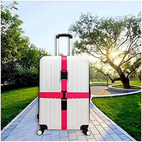 Curea Bagaje cu Combinatie HASEPE, Curea Antifurt Valiza, Lacat Cifru 3 Digits, Curea Reglabila 200x5cm, Nylon Rezistent, Roz [2]