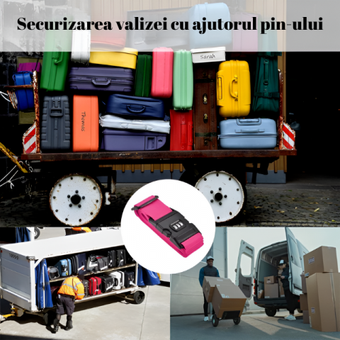 Curea Bagaje cu Combinatie HASEPE, Curea Antifurt Valiza, Lacat Cifru 3 Digits, Curea Reglabila 200x5cm, Nylon Rezistent, Roz [3]