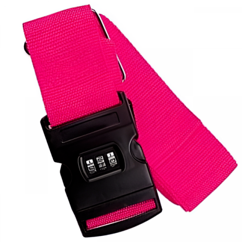 Curea Bagaje cu Combinatie HASEPE, Curea Antifurt Valiza, Lacat Cifru 3 Digits, Curea Reglabila 200x5cm, Nylon Rezistent, Roz [1]