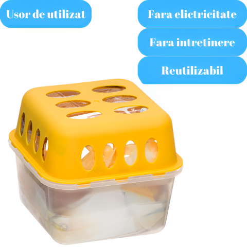 Dezumidificator Pasiv HASEPE, 2 Rezerve Incluse, 400 g, Parfum Vanilie, Fara Energie, Pentru Spatii Pana la 35 m², Bai, Dulapuri, Rulote si Autorulote [1]