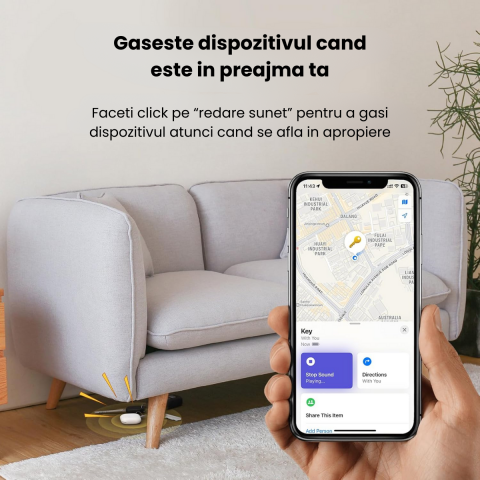 Dispozitiv anti-pierdere HASEPE, Smart Tag cu alarma, compatibil cu iOs Find My, cu localizare in timp real, pentru copii, animale, adulti, GPS, ABS, prin Bluetooth, pentru chei, bagaje, Alb [3]