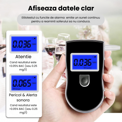 Etilotest Digital HASEPE, Afisaj LCD, Calibrare Automata, Alcoolmetru cu Analiza Rapida, Avertizare Sonora, 5 Mustiucuri Incluse, Portabil, Negru [4]