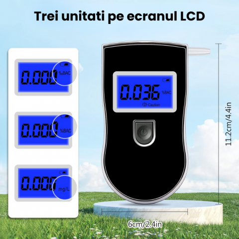Etilotest Digital HASEPE, Afisaj LCD, Calibrare Automata, Alcoolmetru cu Analiza Rapida, Avertizare Sonora, 5 Mustiucuri Incluse, Portabil, Negru [2]