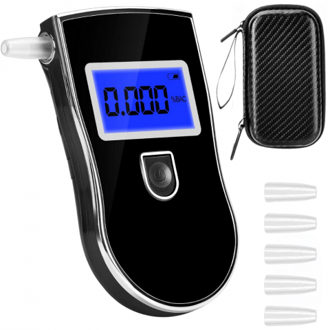 Testere alcoolemie - Etilotest Digital HASEPE, Afisaj LCD, Calibrare Automata, Alcoolmetru cu Analiza Rapida, Avertizare Sonora, 5 Mustiucuri Incluse, Portabil, Negru