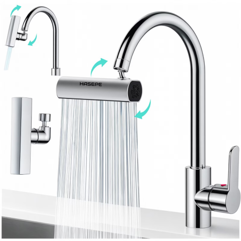 Accesorii baterii sanitare - Extensie pentru ROBINET HASEPE, adaptor ROTATIV 360° cu 4 FUNCTII pulverizare si JET REGLABIL, adaptor UNIVERSAL pentru BUCATARIE sau BAIE, extensie baterie pivotanta, economizor APA, accesoriu SANITA
