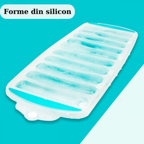 Forma pentru gheata, forme tip stick pentru sticle, realizat din plastic si silicon pentru a putea fi scoase usor, 10 compartimente [1]