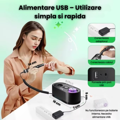 Freza Unghii HASEPE Profesionala 40000 RPM, Pila Electrica Reincarcabila Cu Suport, Freza Electrica Unghii Cu Rotatie Dubla, Capete Detasabile, LCD, Control Viteza, Manichiura Pedichiura, Freza Unghii [4]