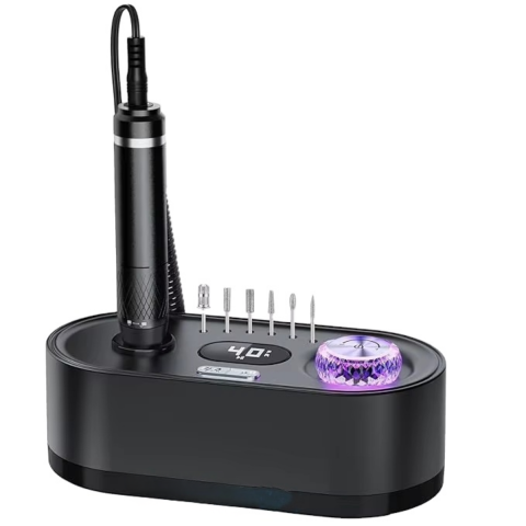 Aparate pentru manichiura-pedichiura - Freza Unghii HASEPE Profesionala 40000 RPM, Pila Electrica Reincarcabila Cu Suport, Freza Electrica Unghii Cu Rotatie Dubla, Capete Detasabile, LCD, Control Viteza, Manichiura Pedichiura, Freza Unghii