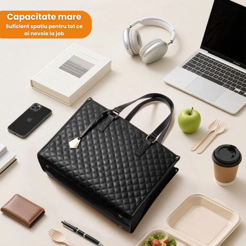 Geanta laptop HASEPE, 2 in 1 Laptop 15.6 inch cu compartiment termoizolant pentru pranz, impermeabila, mare, cu portofel inclus, pentru birou, scoala, calatorii, Negru [8]