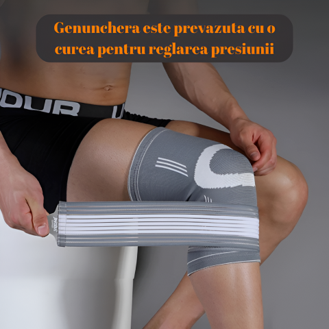 Genunchiera Ajustabila HASEPE, Banda Reglabila cu Stabilizator Medical, Compresie si Suport Genunchi, Material Respirabil, Marime Universala, Pentru Sport, Recuperare, Dureri si Leziuni, Gri/Alb [3]