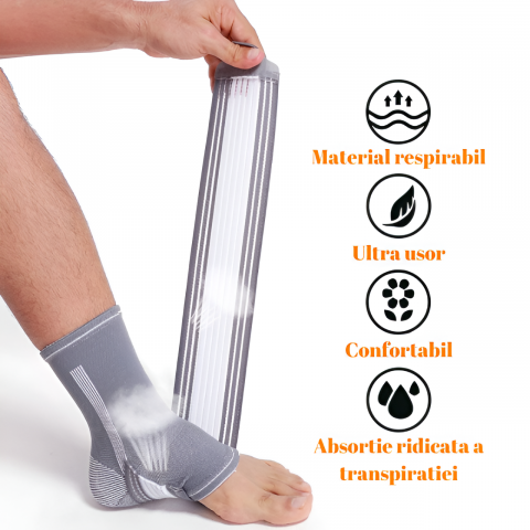 Glezniera Elastica HASEPE, Bandaj Tip Soseta cu Banda Reglabila Velcro, Compresie si Suport Glezna, Marime Universala, Unisex, Gri/Alb [1]