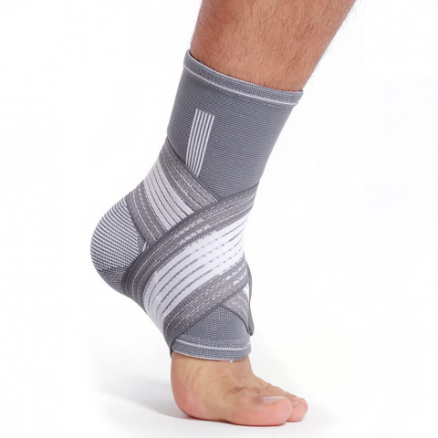 Glezniera Elastica HASEPE, Bandaj Tip Soseta cu Banda Reglabila Velcro, Compresie si Suport Glezna, Marime Universala, Unisex, Gri/Alb [5]