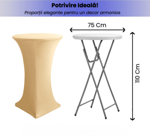 Husa Masa Cocktail HASEPE, Husa Elastica Pentru Evenimente, Fata de Masa Protectie si Decor, Diametru 75-85 cm, Inaltime 110-120 cm, Crem [1]