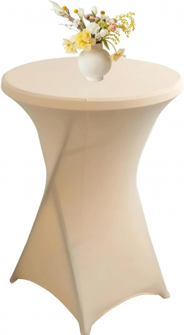 Fete de masa - Husa Masa Cocktail HASEPE, Husa Elastica Pentru Evenimente, Fata de Masa Protectie si Decor, Diametru 75-85 cm, Inaltime 110-120 cm, Crem