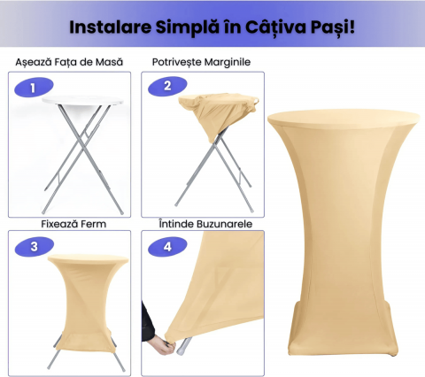 Husa Masa Cocktail HASEPE, Husa Elastica Pentru Evenimente, Fata de Masa Protectie si Decor, Diametru 75-85 cm, Inaltime 110-120 cm, Crem [5]