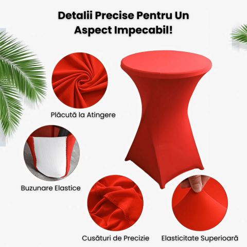 Husa Masa Cocktail HASEPE, Husa Elastica Pentru Evenimente, Fata de Masa Protectie si Decor, Diametru 75-85 cm, Inaltime 110-120 cm, Rosu [3]