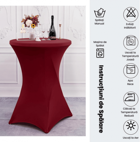 Husa Masa Cocktail HASEPE, Husa Elastica Pentru Evenimente, Fata de Masa Protectie si Decor, Diametru 75-85 cm, Inaltime 110-120 cm, Rosu [6]