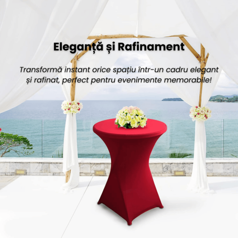 Husa Masa Cocktail HASEPE, Husa Elastica Pentru Evenimente, Fata de Masa Protectie si Decor, Diametru 75-85 cm, Inaltime 110-120 cm, Rosu [5]