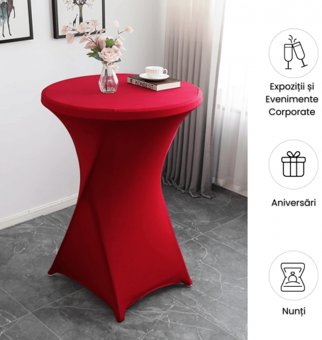 Husa Masa Cocktail HASEPE, Husa Elastica Pentru Evenimente, Fata de Masa Protectie si Decor, Diametru 75-85 cm, Inaltime 110-120 cm, Rosu [4]