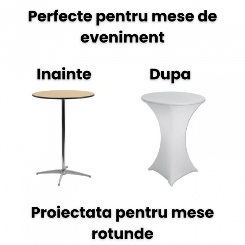 Husa Masa Cocktail HASEPE, Fata de Masa Elastica, Husa Masa Evenimente, Protectie si Decor Elegant, Diametru 75-85 cm, Inaltime 110-120 cm, Alb [2]