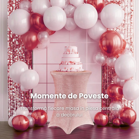 Husa Masa Cocktail Roz HASEPE, Husa Elastica Pentru Evenimente, Fata de Masa Protectie si Decor, Diametru 80 cm, Inaltime 110 cm [5]