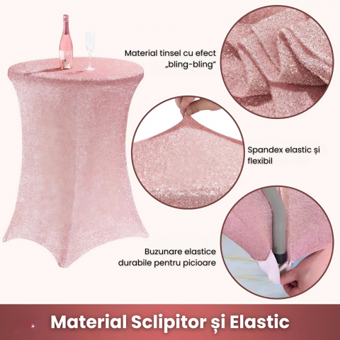 Husa Masa Cocktail Roz HASEPE, Husa Elastica Pentru Evenimente, Fata de Masa Protectie si Decor, Diametru 80 cm, Inaltime 110 cm [4]