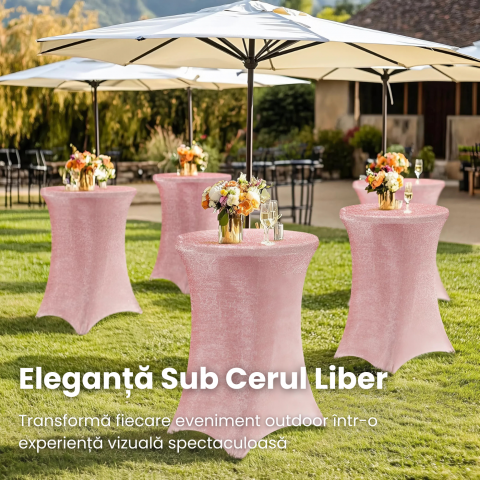 Husa Masa Cocktail Roz HASEPE, Husa Elastica Pentru Evenimente, Fata de Masa Protectie si Decor, Diametru 80 cm, Inaltime 110 cm [3]
