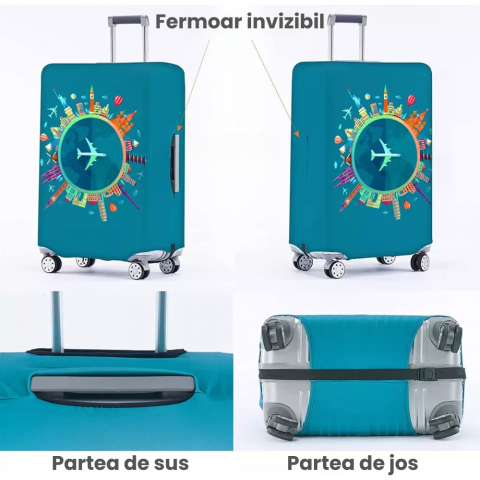 Husa Troler HASEPE Model Avion, Husa Elastica Protectie Valiza, Inchidere Velcro, Marimea M, Multicolor [3]