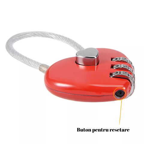 Lacat cu cifru HASEPE, 3 cifre cu combinatie de cod pentru troler, genti, valiza, rucsac, cutii de biijuterii, metalic, rosu [2]