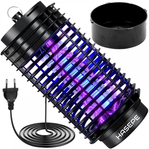 Articole antidaunatori gradina - Lampa UV Anti Insecte HASEPE, Aparat Anti Tantari, Muste si Musculite, Capcana Electrica Silentioasa cu Radiatie 360°, Consum Redus, Interior Exterior, Negru, 11x25 cm