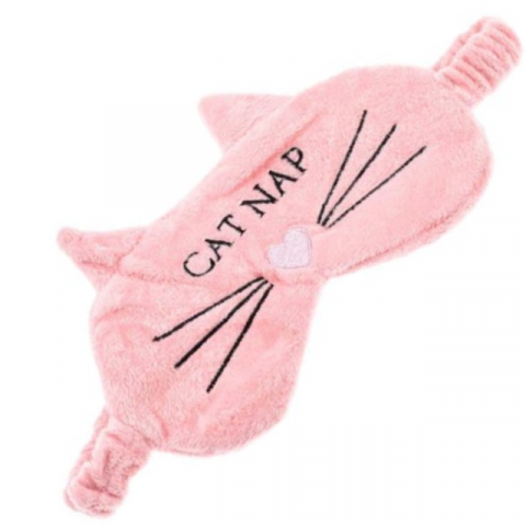 Accesorii articole de voiaj - Masca pentru Somn HASEPE, Blanita Moale cu Imprimeu CAT NAP, Banda Elastica Reglabila, Antialergica, 18x10 cm, Roz, Accesoriu Relaxare, Masca de Ochi pentru Dormit, Calatorii, Blocare Lumina Totala
