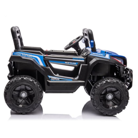 Masina Electrica Copii Off-Road HASEPE, 12V, Tractiune Fata-Spate, Muzica si Claxon, Scaun Confortabil, Varsta 9 Luni-3 Ani, Viteza 3 km/h, 110x65x67 cm, Negru/Albastru [1]